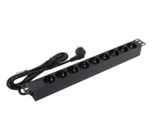 Exegate EX280850RUS Блок розеток ExeGate ServerPro PDU-19H904 Al-9S-EU2.5, 19",1U,алюм, 9Schuko, евровилка, 2.5м