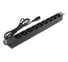 Exegate EX280852RUS Блок розеток ExeGate ServerPro PDU-19H906 Al-9S-C14-2.5, 19",1U,алюм, 9Schuko, кабель с C14 2.5м