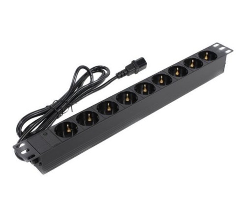 Exegate EX280852RUS Блок розеток ExeGate ServerPro PDU-19H906 Al-9S-C14-2.5, 19",1U,алюм, 9Schuko, кабель с C14 2.5м