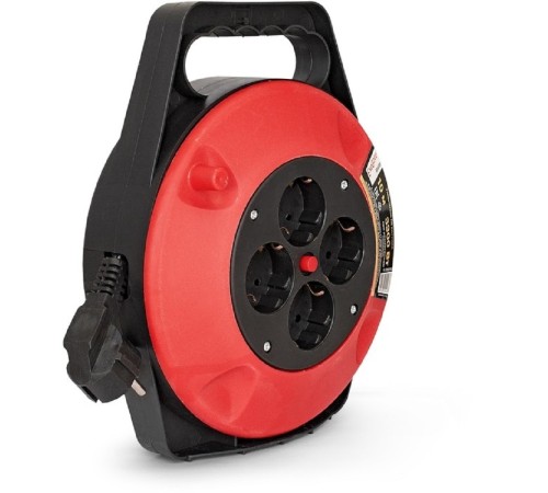 Exegate EX286337RUS Удлинитель на катушке ExeGate Master ECS-1-1.5B (4 евророзетки с заземлением, 10м, защита от детей, защита от перегрузки, 3х1,5мм2, 15А/3.3кВт)