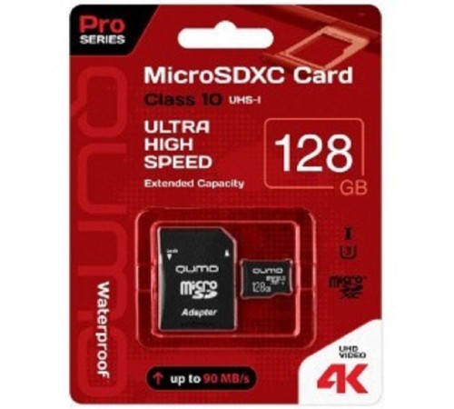 Micro SecureDigital 128Gb QUMO QM128GMICSDXC10U3 {MicroSDXC Class 10 UHS-I, SD adapter} Micro SecureDigital 128Gb QUMO QM128GMICSDXC10U3 {MicroSDXC Class 10 UHS-I, SD adapter}