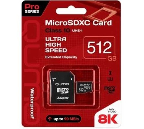 Micro SecureDigital 512Gb QUMO QM512GMICSDXC10U3 {MicroSDXC Class 10 UHS-I, SD adapter} Micro SecureDigital 512Gb QUMO QM512GMICSDXC10U3 {MicroSDXC Class 10 UHS-I, SD adapter}