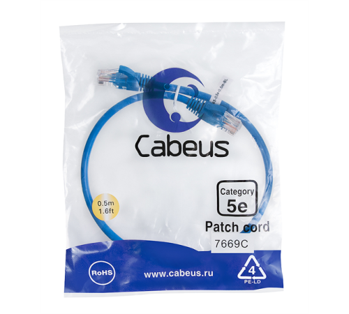 Патч-корд u/utp, категория 5е, 2xrj45/8p8c, неэкранированный, синий, pvc, 0.5м Cabeus PC-UTP-RJ45-Cat.5e-0.5m-BL Патч-корд U/UTP, категория 5е, 2xRJ45/8p8c, неэкранированный, синий, PVC, 0.5м (PC-UTP-RJ45-Cat.5e-0.5m-BL)