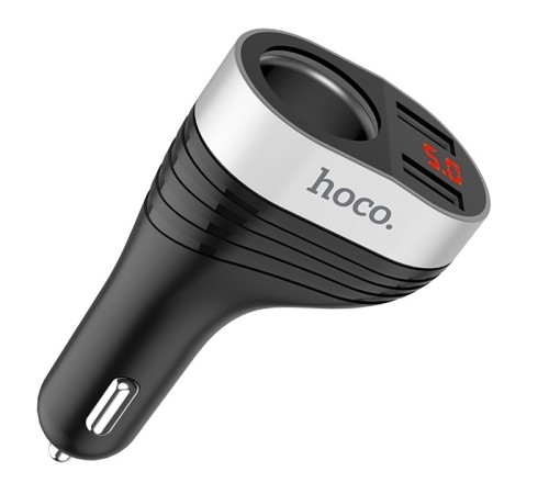 HOCO HC-92186 Z29/ Авто ЗУ + розетка 12V + LED дисплей/ 2 USB/ Выход USB: 15.5W/ Black