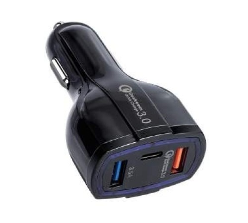 ORIENT QC-12V3B Автомобильное зарядное устройство с функцией быстрой зарядки, поддержка Quick Charge 3.0, 2xUSB-A + 1xUSB Type-C: QC выход - 5В,3.0A/ 9В,1.67А/ 12В,1.25А; 2,3 выходы - 5В,3.5А, цв