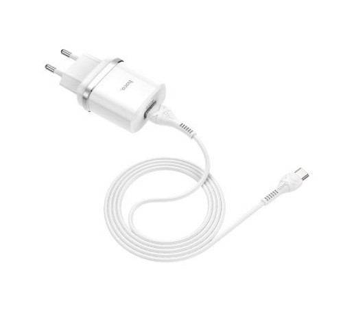 HOCO HC-16309 C12Q/ Сетевое ЗУ + Кабель Type-C 1m/ QC 3.0/ 1 USB/ Выход: 5V_9V_12V, 18W/ White
