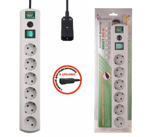 Сетевой фильтр Most RG-U 1.5м (6 розеток) белый (коробка)