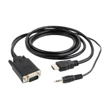 Cablexpert Кабель HDMI-VGA 19M/15M + 3.5Jack, 10м, черный, позол.разъемы, пакет (A-HDMI-VGA-03-10M)