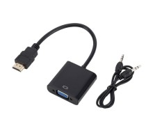 Bion Переходник с кабелем HDMI - VGA+Audio, 19M/15F + miniJack 3.5mm, длина кабеля 15см, черный [BXP-A-HDMI-VGA-03]