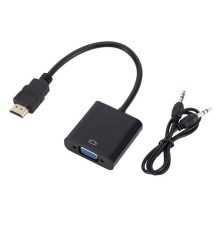 Bion Переходник с кабелем HDMI - VGA+Audio, 19M/15F + miniJack 3.5mm, длина кабеля 15см, черный [BXP-A-HDMI-VGA-03]