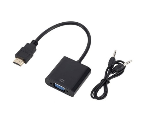 Bion Переходник с кабелем HDMI - VGA+Audio, 19M/15F + miniJack 3.5mm, длина кабеля 15см, черный [BXP-A-HDMI-VGA-03]