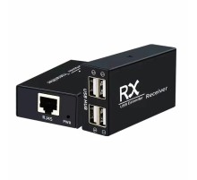 ORIENT VE01U4P, USB extender, удлинитель до 60 м по витой паре, USB хаб 4 порта, подключается 1 кабель UTP Cat5e/6, питание от внешнего БП (31252)