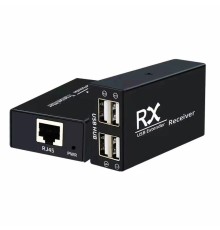 ORIENT VE01U4P, USB extender, удлинитель до 60 м по витой паре, USB хаб 4 порта, подключается 1 кабель UTP Cat5e/6, питание от внешнего БП (31252)