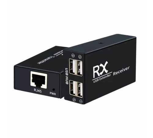 ORIENT VE01U4P, USB extender, удлинитель до 60 м по витой паре, USB хаб 4 порта, подключается 1 кабель UTP Cat5e/6, питание от внешнего БП (31252)