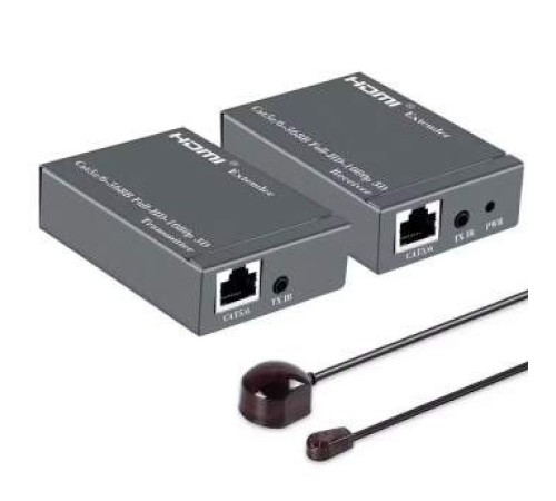 ORIENT VE045IR, HDMI extender (Tx+Rx), активный удлинитель до 60 м по витой паре Cat5e/6, HDMI 1.4а, 1080p@60Hz/3D, HDCP, доп. вых. HDMI, передача ИК сиг. упр.( IR-TX/Rx в компл), БП 5В/1А (31323)