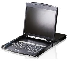 8-портовый KVM-пеКонсоль управления, LCD 19"(1280x1024), лат./рус. клав., 8-портовый KVM-переключатель,  +1 remote user(SPHD18(Male)),2хUSB(Тип а Female),  KVM-порты: SPHD15(Female), каскадирование. ATEN CL5808NR