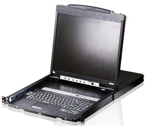 8-портовый KVM-пеКонсоль управления, LCD 19"(1280x1024), лат./рус. клав., 8-портовый KVM-переключатель,  +1 remote user(SPHD18(Male)),2хUSB(Тип а Female),  KVM-порты: SPHD15(Female), каскадирование. ATEN CL5808NR