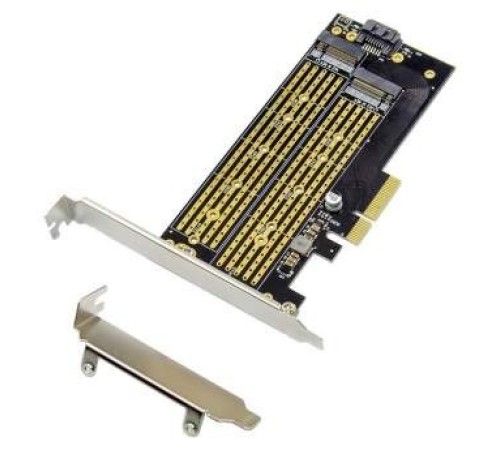 ORIENT C301E, Переходник PCI-Ex4->NGFF (M.2) M-key PCI-E SSD + SATA->NGFF (M.2) B-key SSD, тип 2230/2242/2260/2280/22110, SATA кабель и 2 планки крепления в комплекте (31129)