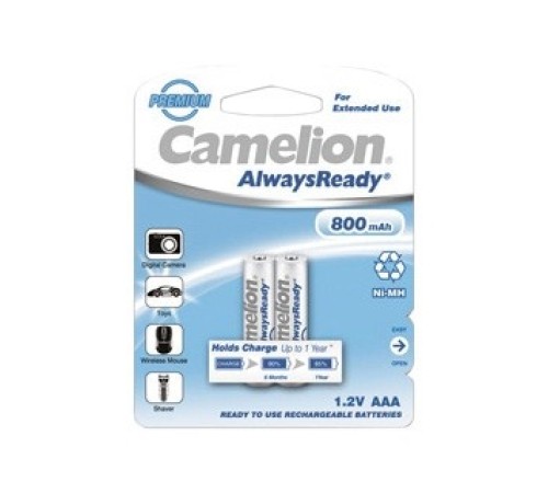 Camelion   AAA- 800mAh Ni-Mh  Always Ready  BL-2 (NH-AAA800ARBP2, аккумулятор, 1.2В)  (2 шт. в уп-ке)