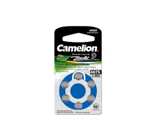 Camelion  ZA675 BL-6 Mercury Free (A675-BP6(0%Hg), батарейка для слуховых аппаратов, 1.4 V,620mAh) (6 шт. в уп-ке)