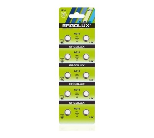 Ergolux AG10 BL-10 (AG10-BP10, LR54 /LR1130 /189 /389 батарейка для часов)(10 шт. в уп-ке) Ergolux AG10 BL-10 (AG10-BP10, LR54 /LR1130 /189 /389 батарейка для часов)(10 шт. в уп-ке)