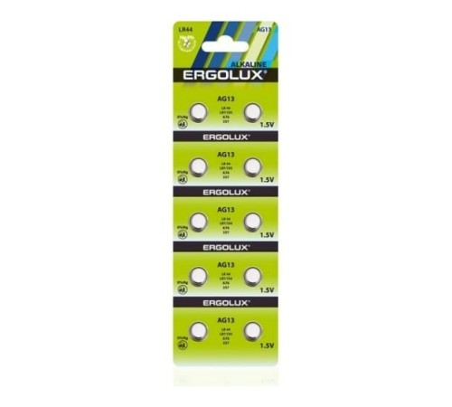 Ergolux AG13 BL-10 (AG13-BP10, LR44 /LR1154 /A76 /357 батарейка для часов)(10 шт. в уп-ке) Ergolux AG13 BL-10 (AG13-BP10, LR44 /LR1154 /A76 /357 батарейка для часов)(10 шт. в уп-ке)