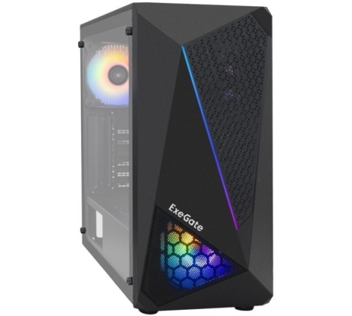 Exegate EX293016RUS Корпус Miditower ExeGate EVO-8225-NPX700 (ATX, БП 700NPX с вент. 12см, 2*USB+1*USB3.0, черный, 2 вент. с RGB подсветкой и полоса на передней панели, боковая панель - закаленное сте