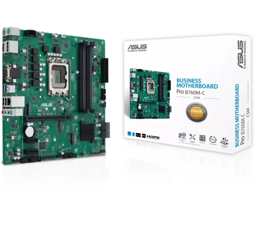 Материнская плата ASUS PRO B760M-C-CSM, LGA1700, B760, 4*DDR5, 2DP+HDMI+VGA, 4xSATA3 + RAID, M2, Audio, Gb LAN, USB 3.2, USB 2.0, mATX; 90MB1DX0-M0EAYC (PRO B760M-C-CSM)