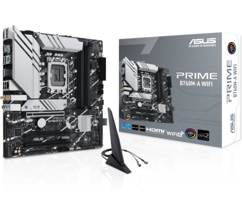 Материнская плата ASUS PRIME B760M-A WIFI, LGA1700, B760, 4*DDR5, HDMI+DP, 4xSATA3 + RAID, M2, Audio, Gb LAN, USB 3.2, USB 2.0, mATX; 90MB1EL0-M0EAY0 (PRIME B760M-A WIFI)