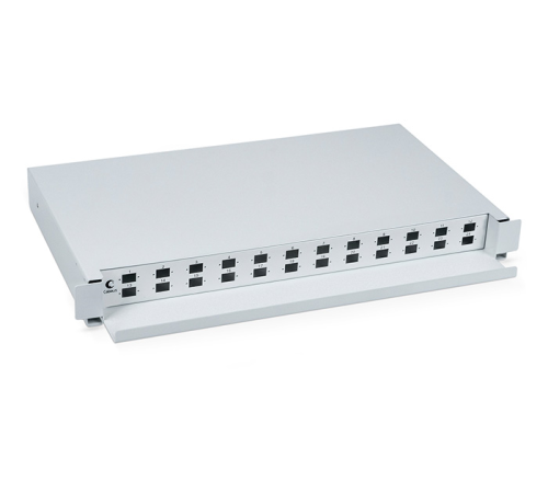 Кросс бокс оптический 19" на 24 sc (lc duplex) со сплайс-кассетой Cabeus ODF-19-24-SC Кросс бокс оптический 19" на 24 SC (LC duplex) со сплайс-кассетой, выдвижной (без пигтейлов и проходных адаптеров) (ODF-19-24-SC)