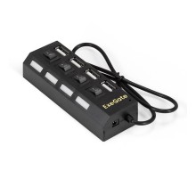 Exegate EX293977RUS USB-Хаб (концентратор) ExeGate DUB-42SW (кабель-адаптер USB2.0 --> 4xUSB2.0, кнопки включения/отключения для каждого порта, Plug&Play, черный)