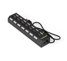 Exegate EX293978RUS USB-Хаб (концентратор) ExeGate DUB-72SW (кабель-адаптер USB2.0 --> 7xUSB2.0, кнопки включения/отключения для каждого порта, Plug&Play, черный)