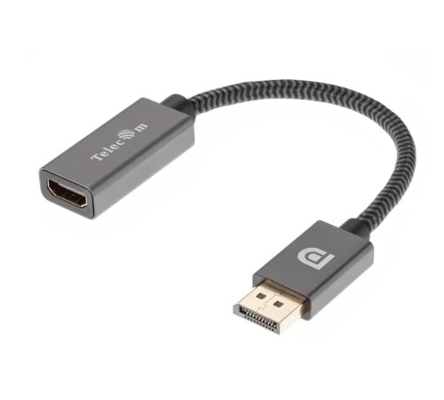 Telecom <TA560> Кабель-переходник DP --> HDMI-F 0.2m , серый металлик, оплетка, 4K@60Hz [7958820049156]