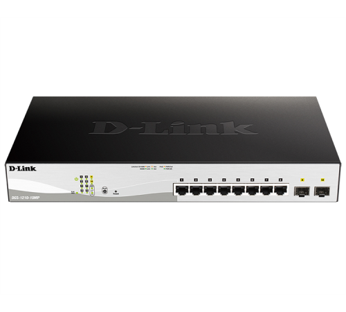 Коммутатор D-Link PROJ Smart  L2 Switch 8х1000Base-T PoE, 2х1000Base-X SFP, PoE Budget 130W, Compact CLI (DGS-1210-10MP/F3A)