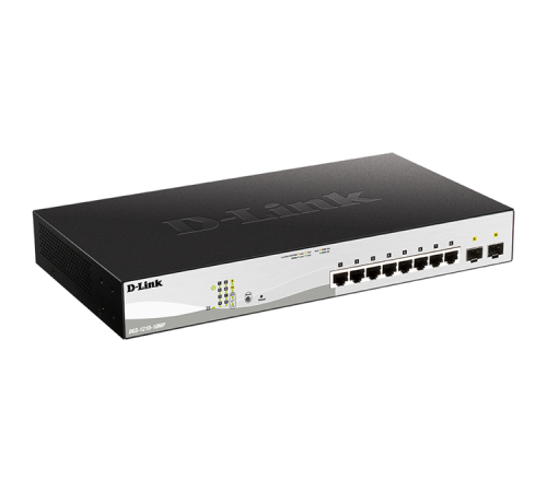 Коммутатор D-Link PROJ Smart  L2 Switch 8х1000Base-T PoE, 2х1000Base-X SFP, PoE Budget 130W, Compact CLI (DGS-1210-10MP/F3A)