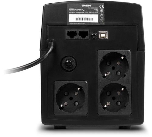 ИБП SVEN Pro 1500 (LCD, USB), линейно-интерактивный, автоматический стабилизатор напряжения, 1500Вт, 900Ва, 3 евророзетки, USB, RJ-45, черный, габариты 140?350?175мм, 10кг. (SV-013875)