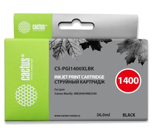 Картридж струйный Cactus CS-PGI1400XLBK черный (36мл) для Canon MB2050/MB2350/MB2040/MB2340