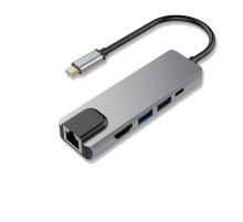 Bion Мульти переходник USB Type-C - USB Type-C/2*USB-A 3.0/HDMI/RJ-45 1000мб/с, 60W [BXP-A-USBC-MULTI-03]