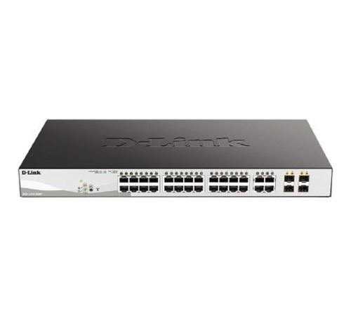 D-Link DGS-1210-28MP/F4A Настраиваемый L2 коммутатор с 24 портами 10/100/1000Base-T и 4 комбо-портами 100/1000Base-T/SFP (24 порта PoE 802.3af/at, PoE-бюджет 370 Вт)
