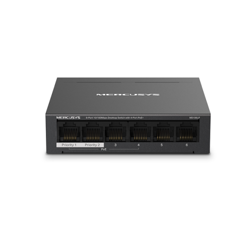 Mercusys MS106LP Настольный коммутатор с 6 портами 10/100 Мбит/с (4 порта PoE+) Mercusys MS106LP Настольный коммутатор с 6 портами 10/100 Мбит/с (4 порта PoE+)
