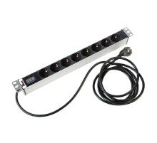 ЦМО Блок розеток Rem-16 с амперметром, 8 Shuko, 16A, алюм., 19", шнур 3 м. (R-16-8S-AM-440-3)