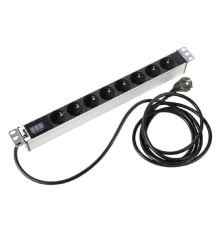 ЦМО Блок розеток Rem-16 с амперметром, 8 Shuko, 16A, алюм., 19", шнур 3 м. (R-16-8S-AM-440-3)