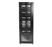 ЦМО Шкаф серверный ПРОФ напольный 48U (600x1000) дверь перфор., задние двойные перфор., черный, в сборе (ШТК-СП-48.6.10-48АА-9005) (1 коробка)