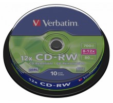 Диск CD-RW Verbatim 700Mb 12x Cake Box (10шт) (43480)