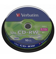 Диск CD-RW Verbatim 700Mb 12x Cake Box (10шт) (43480)