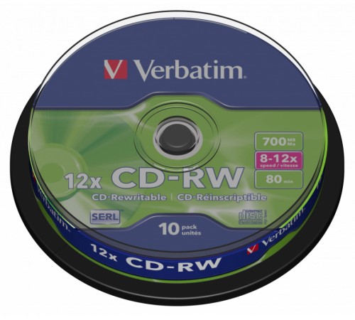 Диск CD-RW Verbatim 700Mb 12x Cake Box (10шт) (43480)