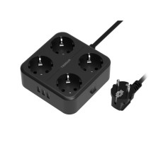 TESSAN TS-302 Black Сетевой фильтр с 4 розетками 220В и 3 USB портами и кнопкой питания {80001827}