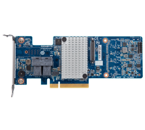 Контроллер Gigabyte RAID Controller PCIe 3.0 x8, SAS/SATA 12G, RAID 0,1,5,6,10,50,60, Cache 2Gb, SAS3108, 8 ports (2*int SFF8643), Up to 32 x physical devices via SAS expander, only for Gigabyte Servers (CRA4448) Контроллер Gigabyte RAID Controller PCIe 3.0 x8, SAS/SATA 12G, RAID 0,1,5,6,10,50,60, Cache 2Gb, SAS3108, 8 ports (2*int SFF8643), Up to 32 x physical devices via SAS expander, only for Gigabyte Servers (CRA4448)
