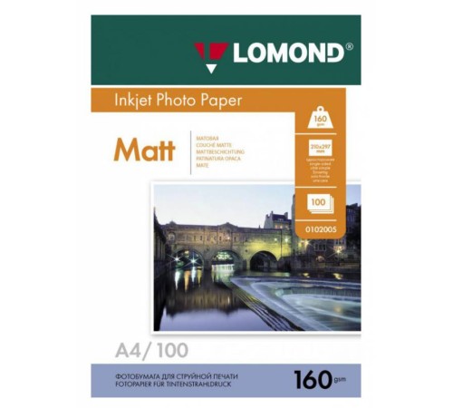 Фотобумага Lomond 0102005 A4/160г/м2/100л./белый матовое для струйной печати