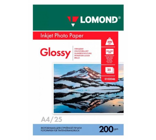 Фотобумага Lomond 0102046 A4/200г/м2/25л./белый глянцевое для струйной печати Фотобумага Lomond 0102046 A4/200г/м2/25л./белый глянцевое для струйной печати